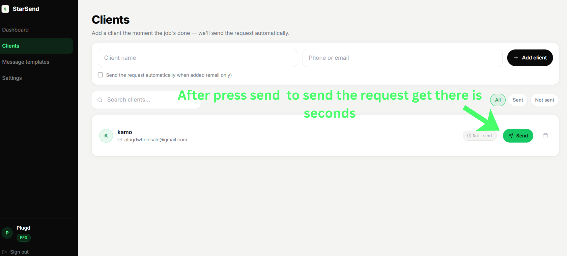 One click, request sent